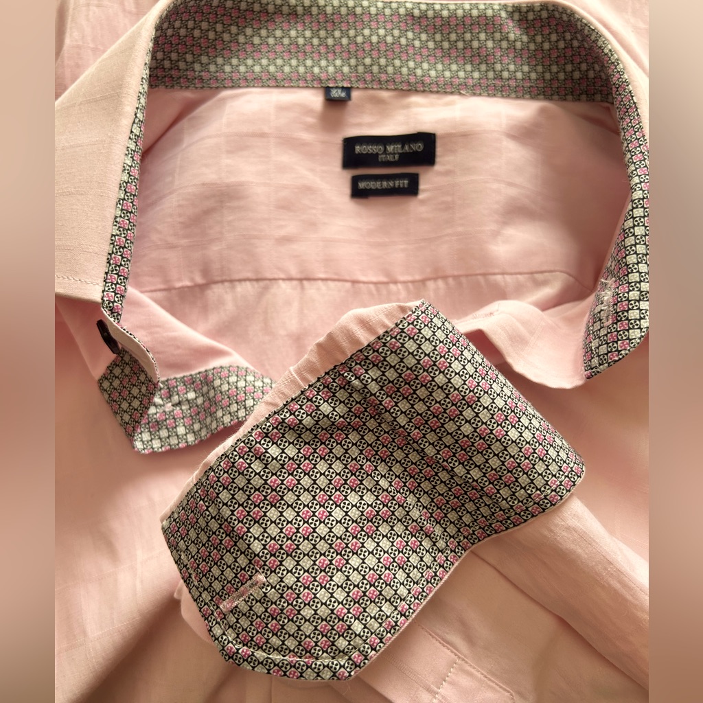 Rosso Milano Italy Modern Fit Matching Roll Sleeve & Collar Long Sleeve Xl 16.5